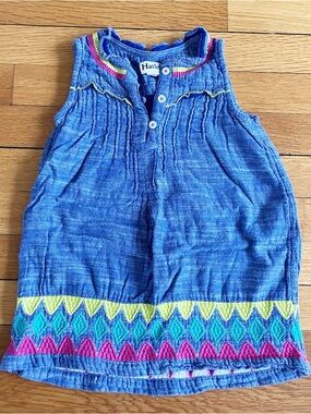 Hatley Blue Chambray Colorful Embroidered Summer Vacation Sundress Dress 3